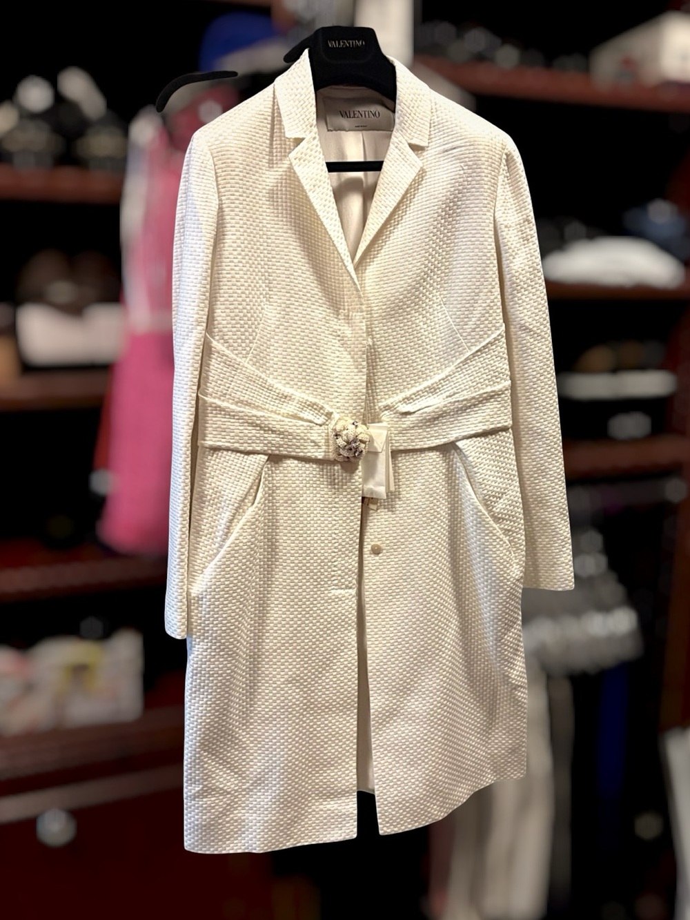 NWT Valentino Textured Belted Wool Coat with Crystal Embellishment - $3,840